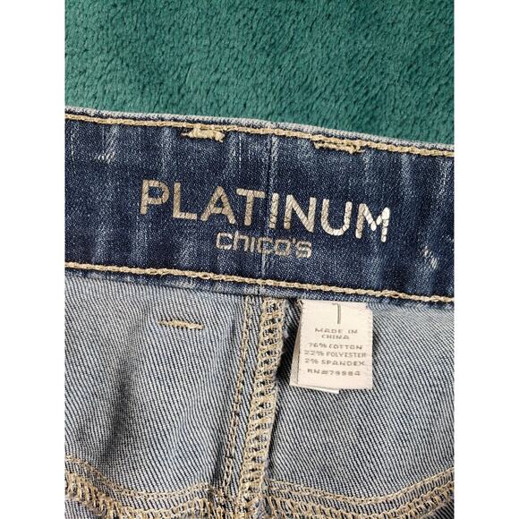 Chicos Jeans 1 US Size 8 Womens Blue Stretch Denim Pants Mid Rise Straight - Picture 3 of 12